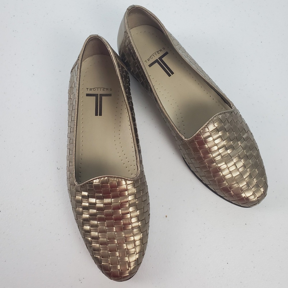 Trotters Liz Loafers Women's Size 8M Woven Leather Flats Brown Slip-On Shoes
